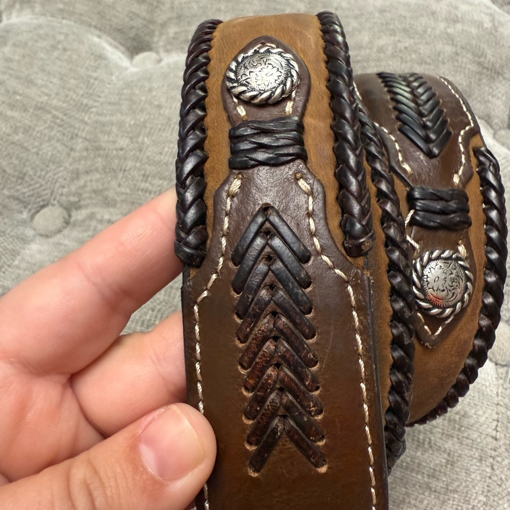 Nocona Brown Leather Belt with Silver Accents - Picture 4 of 10